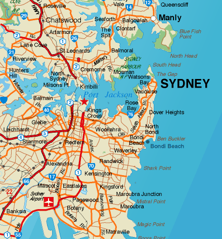 Sydney maps: Suburbs  map of Sydney Australia